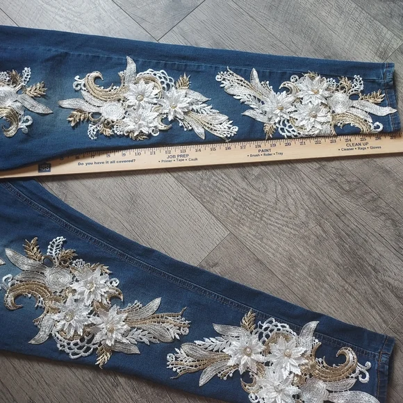 Venus Women's Floral And Pearl Embellished Skinny Jeans Size 16 - Picture 13 of 14